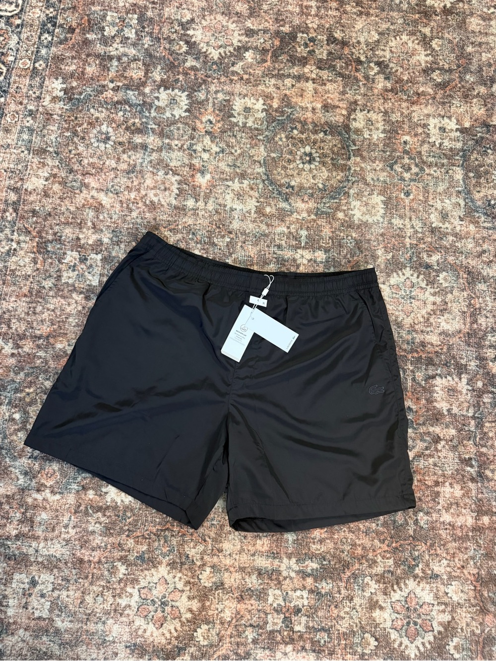 Lacoste Mens Swim Trunks 3XL Black Relaxed Fit Mesh Lined Drawstring Shorts
